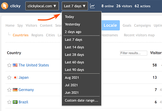 Shows where the date menu is located on the report page.