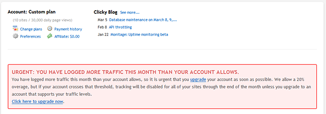 The message you will see on your user homepage once you cross the soft limit for total traffic.