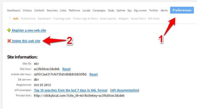 Delete a site with the relevant link in your site preferences area.