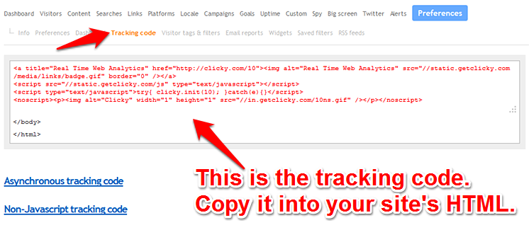 Click the "Tracking code" link in the site preferences sub-menu at the top. Your code is on this page.