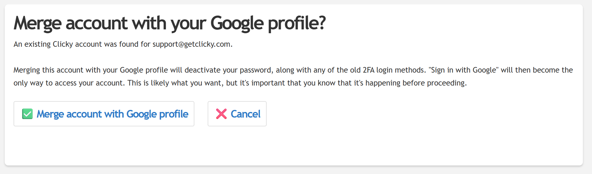 Clicky login merge approval