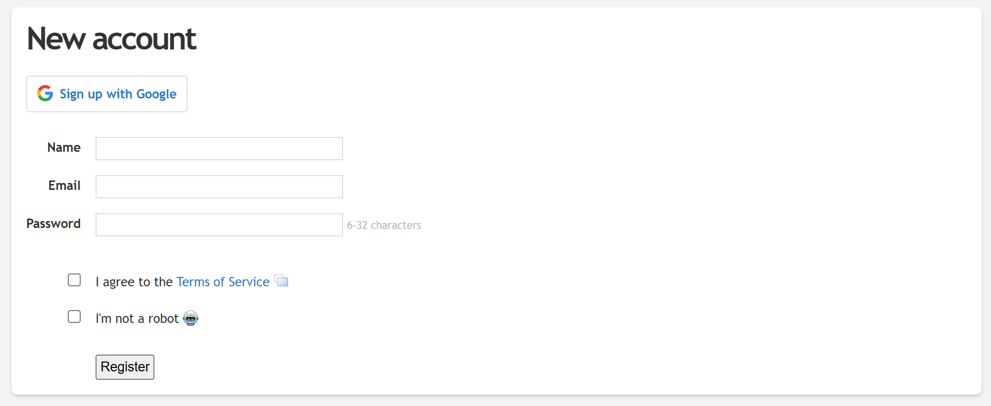 Clicky register page