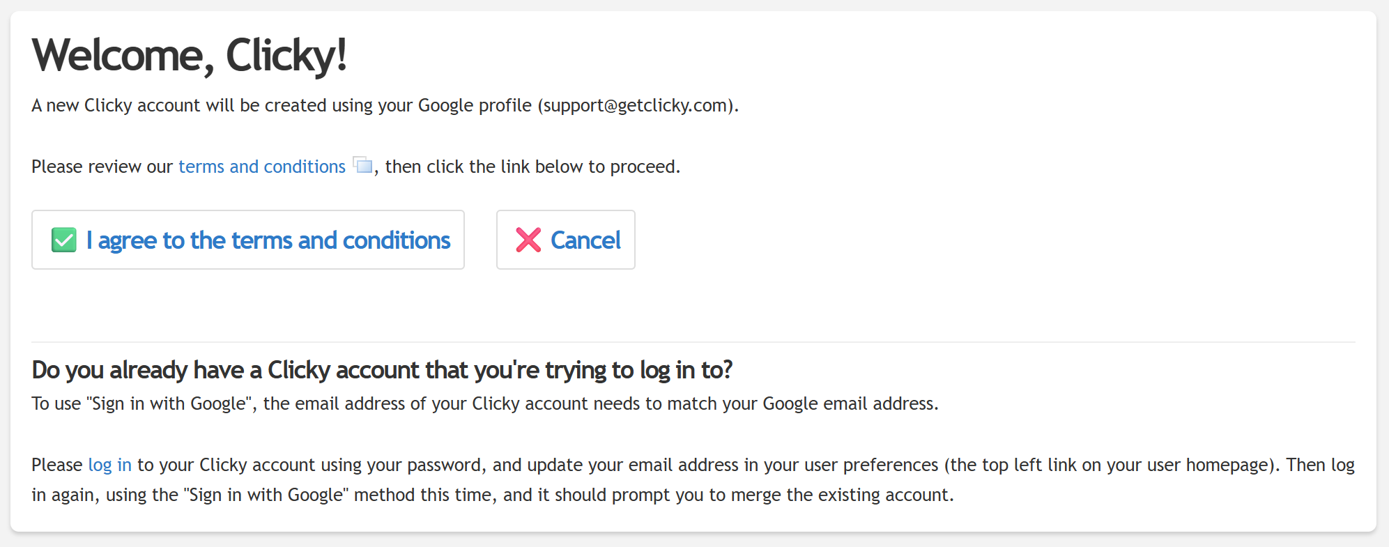 Clicky register approval