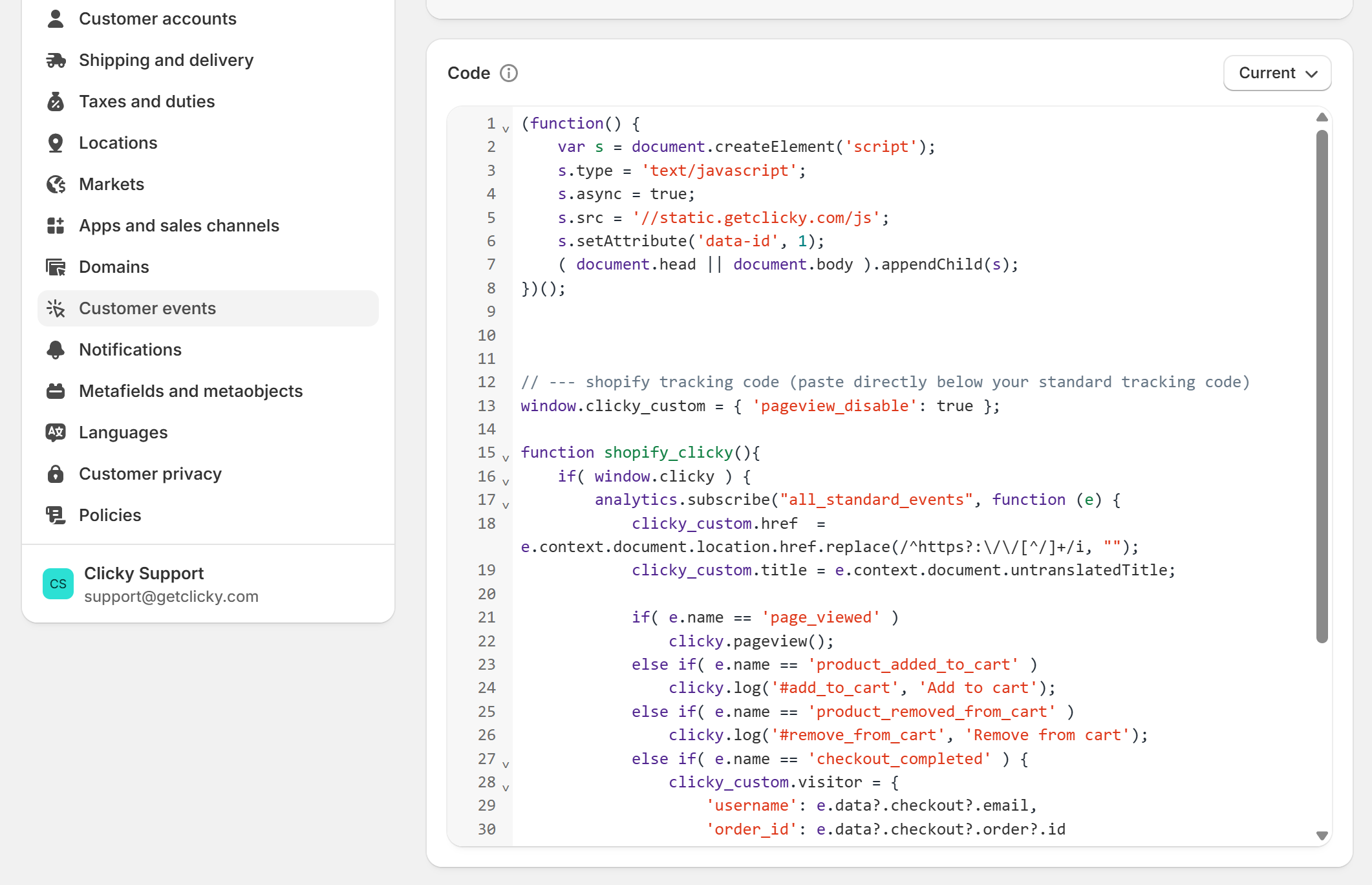 Shopify tracking code
